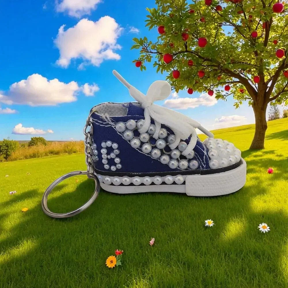 Zeta Phi‎ Beta Keychain Blue Shoe White Pearls Custom Made Shoe